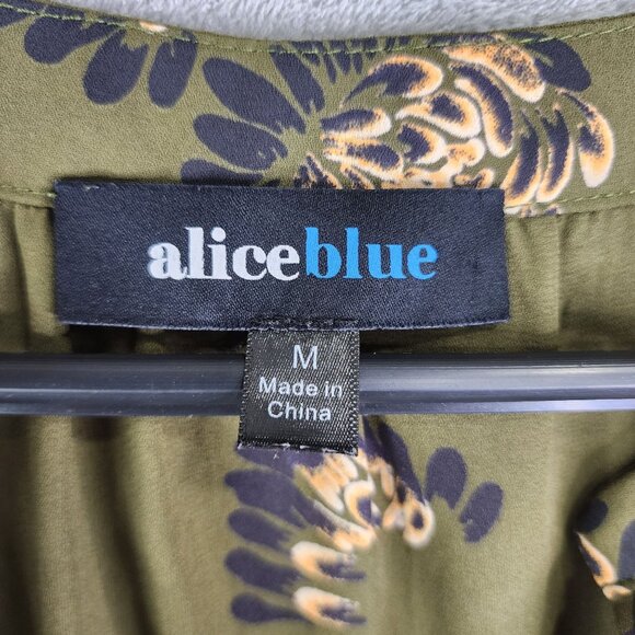 Women's Alice Blue Blouse Top Green & Black Floral Sleeveless V Neck Size M - Picture 4 of 9